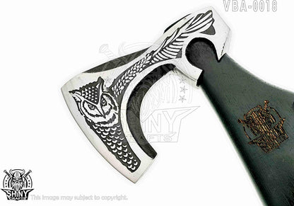 SHINY CRAFTS-Axes Handmade Viking Axe Hatchet Norse Battle Axe-with Carbon Steel Head and Black Etching Design Ashwood Handle Viking Gifts for Men with Premium Quality Leather Sheath (SCA 18)