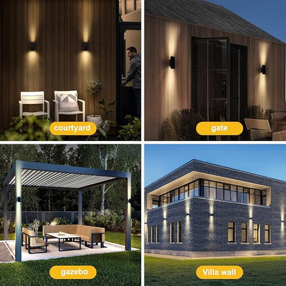 Solar Sconce Lights Outdoor, Dimmable Solar Wall Lights Up and Down, 3000K 700LM Solars Lights Outdoor IP65 Waterproof for Yard Fence Patio Garage Porch, 2pcs
