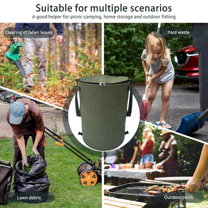 Pop up Camping Trash can with lid,Collapsible 24 Gallons Trash can with Sorting Clips,Garden Garbage Bag with Lid,Lawn and Leaf Bags - Reusable Yard Waste Bags (Green)