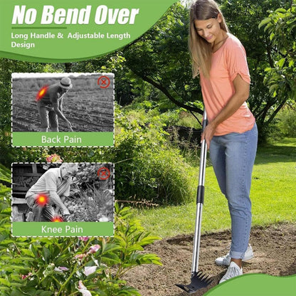 Hoe Garden Tool, 58" Weed Puller Tool with Long Handle, 2 in 1 Hand Weed Rake and Hoe Garden Weeder Tool, Uprooting Pulling Weed Remover Tool for Yard, Patio, Lawn and Garden