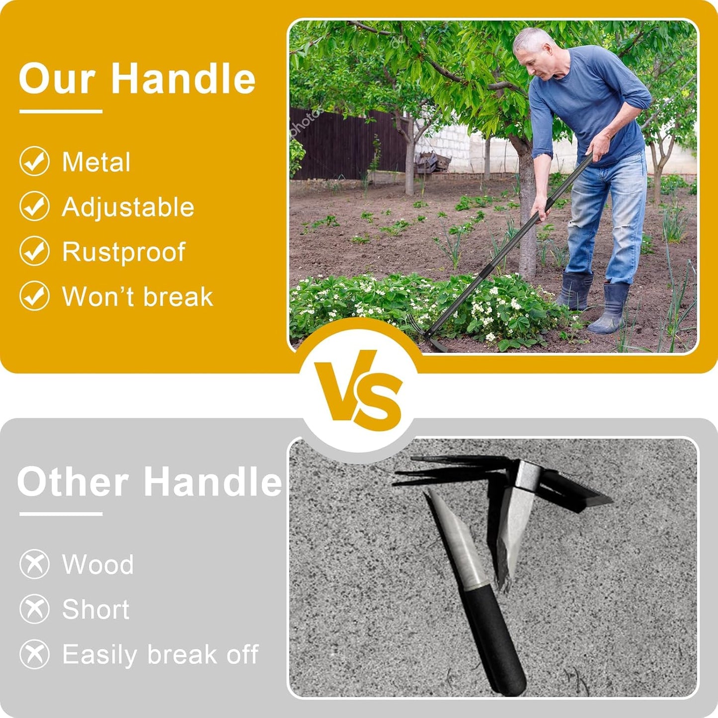 Garden Hoe, 2 in 1 Hand Hoe Garden Tools,45 Inch Long Handle,Garden Hoe and Cultivator for Weeding Cultivating Planting, Small Hand Rake Tiller for Flower Bed Gardening, Loosening Soil