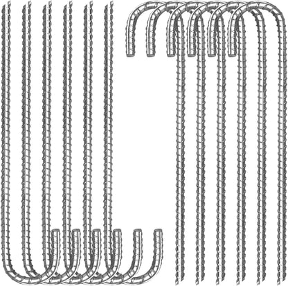 12 Pack 12 Inch Rebar Stakes Heavy Duty J Hook Ground Anchors, Anti Rust Metal Steel Tent Stakes Garden Fence Stakes, Silver