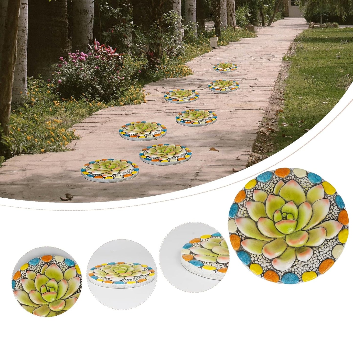 Succulent Pattern Cement Stepping Stones Outdoor - Stepping Stones Pavers for Outside Walkway Stones Multicolored Outdoor Decorative Stone for Garden 0.75 * 10 * 10 Inch LC Lcdecohome
