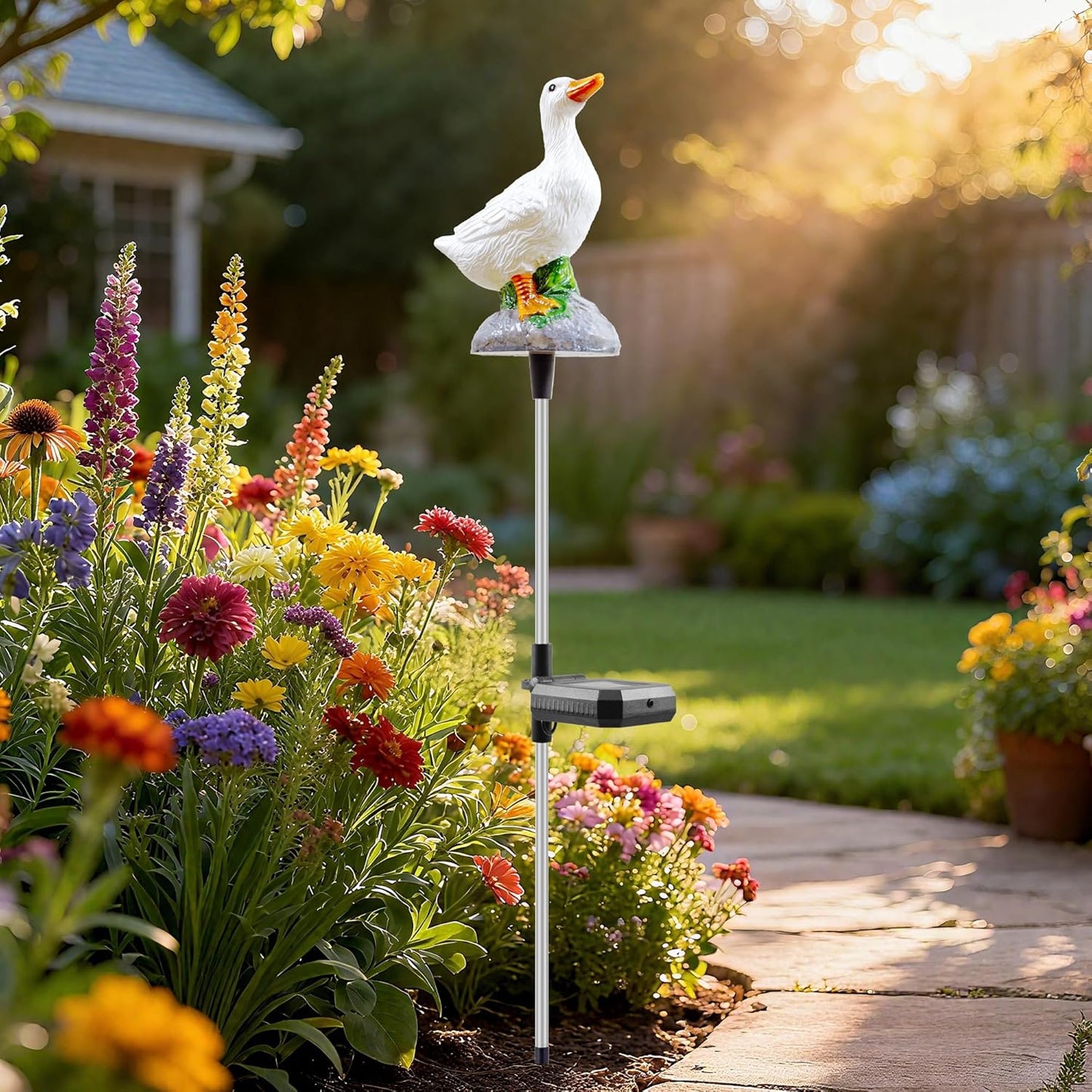 Solar Porch Goose Statue Garden Decor, 29 inch with Motion-Activated Sound Outdoor Decor for Lawn Patio Yard Balcony - Unique Gift for Garden Lovers