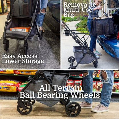 Strolee Personal Luxury Folding Shopping Cart On Premium Wheels – Ultra Lightweight Aluminum Frame – Removable Shopping Bag with Carry Strap & Lower Grocery Storage 75Lbs Capacity (Shadow v2)