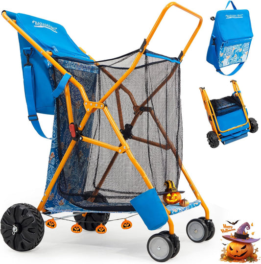 Old Bahama Bay Beach Cart with Large Wheels for Sand, Wide Wheelbase Beach Wagon with Insulated Cooler Bag, Body Board and Umbrella Holder | 100lb Capacity