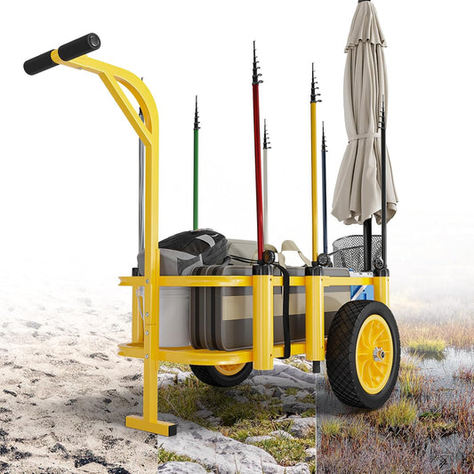 Bonnlo Beach Fishing Cart, Beach Wagon Trolley with 12" Big No-Flat Airless Tires, Foldable Beach