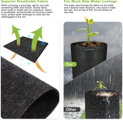 15 Gallon 2 Pack Grow Bags, Heavy Duty Nonwoven Aeration Fabric Plant Grow Pots for Vegetables