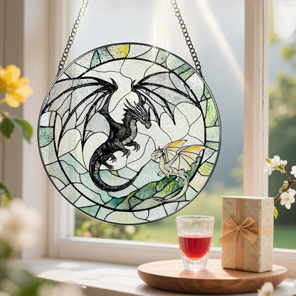 Stained Glass Window Hanging, Pauyadu 8 Inch Dragon Suncatcher Ornament, Stained Glass Suncatcher, Window Decor, Dragon Lovers Gifts, Gifts for Women, Men, and Friends