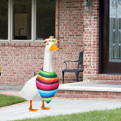 XIMEO Porch Goose Outfit for 17" & 23" Lawn Goose – Striped Poncho & Hat Clothes Set – Outdoor Porch Goose Decoration for Duck or Garden Statues
