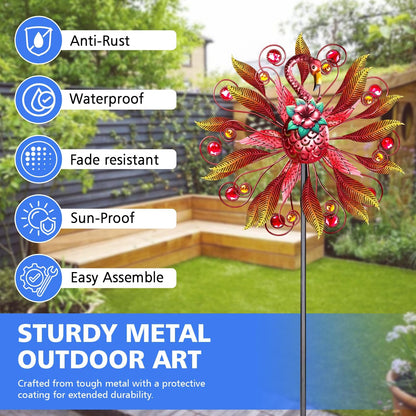 Flamingo Wind Spinner for Garden, Double Wind Sculpture Flamingo Wind Spinner for Garden Patio Yard Decor
