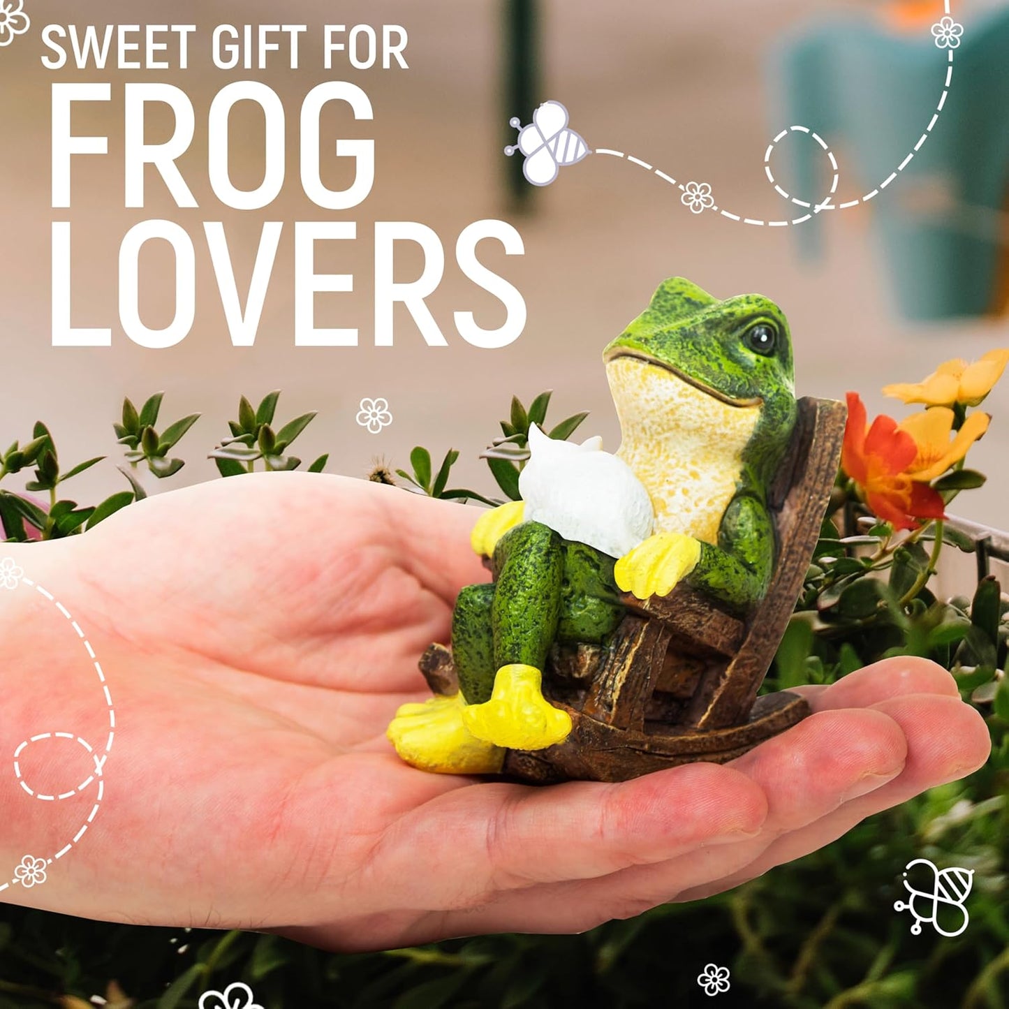 Miniature Frog Garden Statue with Cat Figurine, Frog Gifts, 3.14'' Outdoor Decorations for Yard and Garden