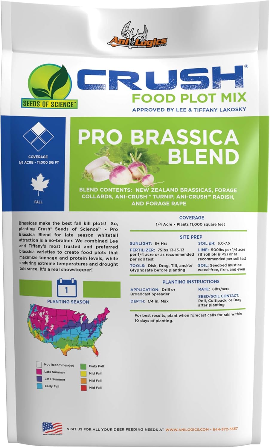 Crush Pro Brassica Blend - Fall Deer Food Plot Seed - Frost-Sweetened Brassicas for Heavy Graze, Strong Trail-Cam Traffic, and Repeat Site Visits - 2 lb