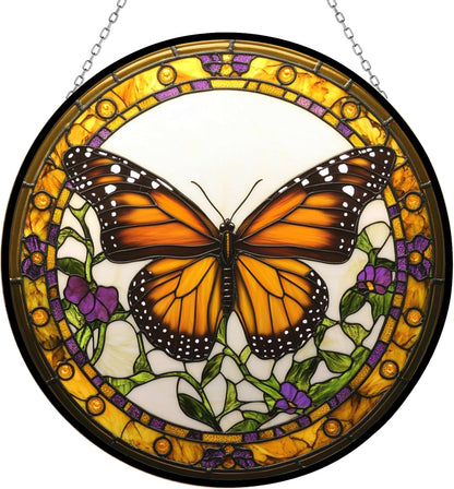 Monarch Butterfly Stained Glass Suncatcher Stained Glass Window Hangings Birthday Gift for Mom Grandma Teacher Women Friend Memorial Hook