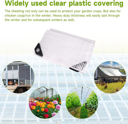 Greenhouse Cover,Clear Greenhouse Plastic Covering, 16Mil Thickness Heavy Duty Clear tarp for Chicken coop,Gardening,Farming, Greenhouse Plastic sheeting with Grommets (White, 20ft*30ft)