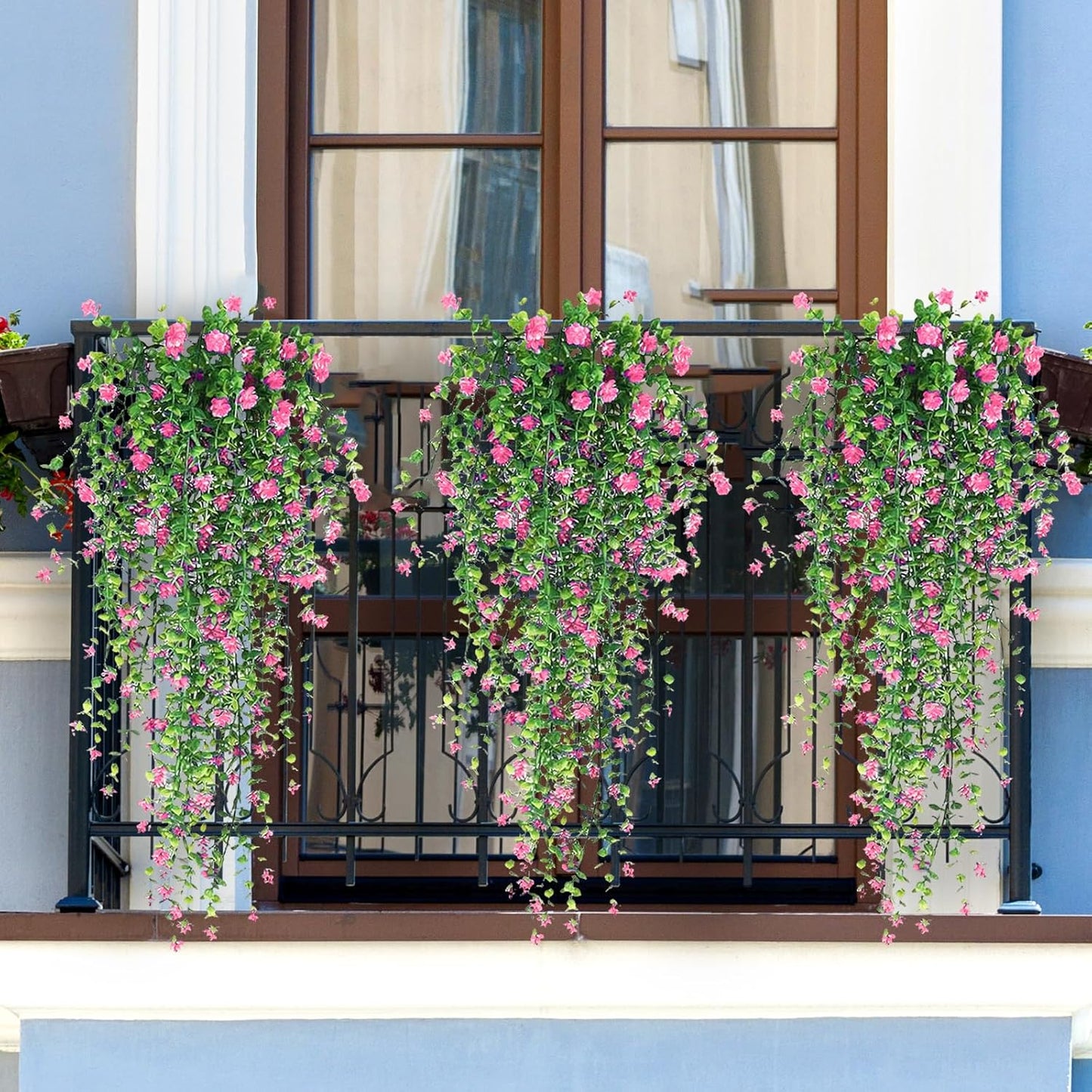 Artificial Hanging Flowers, 3 Pcs Fake Hanging Plants Artificial Vines for Outdoors, Fake Ivy Vine UV Resistant No Fade Faux Plants for Indoor Outside Garden Patio Yard Greenery Decoration (Pink)