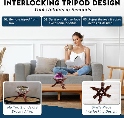 Alternative Imagination Wooden Tripod Stand - 8 Inch Display Stand For Home Decor, Abalone Shell, Crystal Ball and More