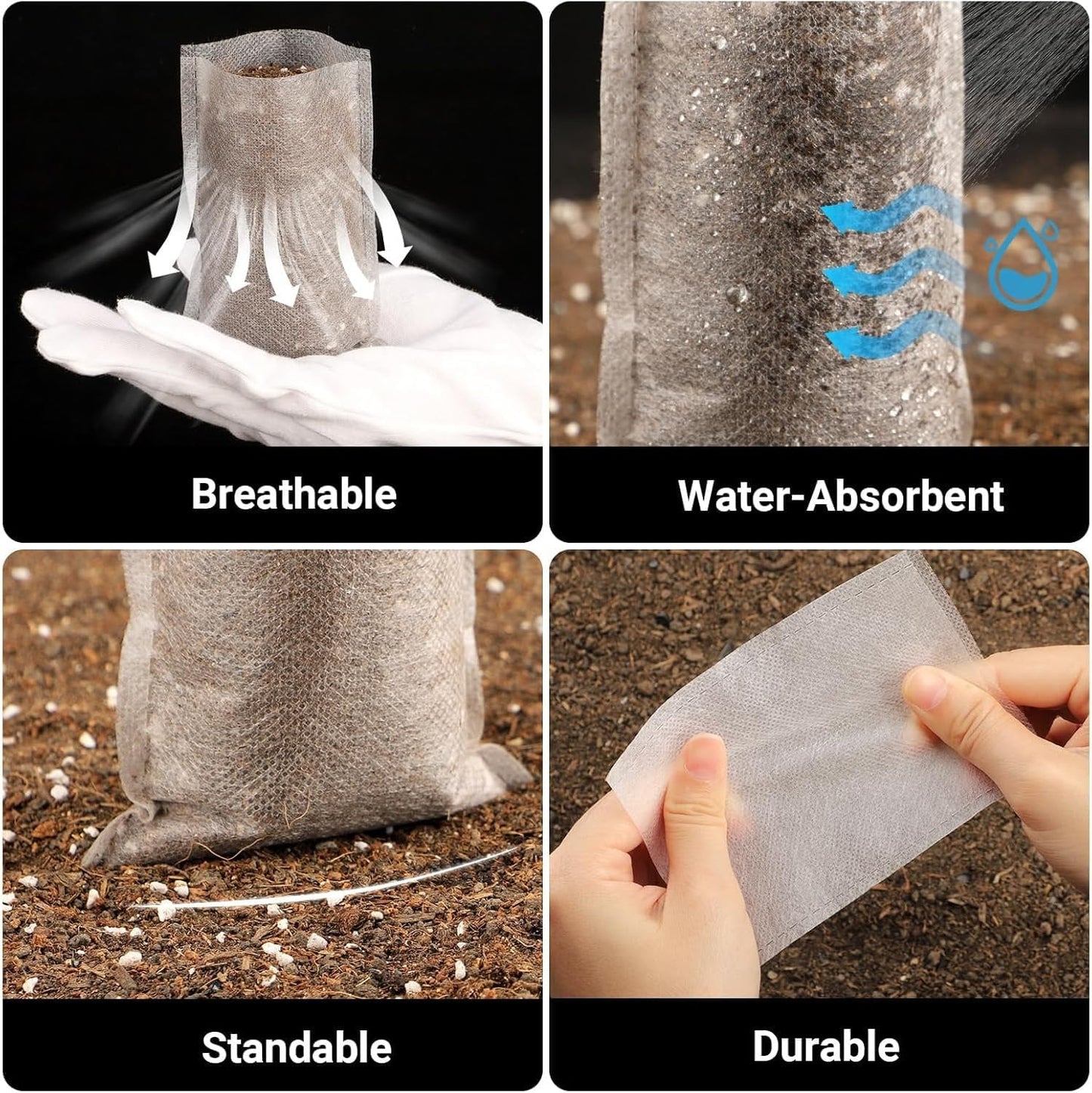 Plant Nursery Grow Bags, Non-Woven Fabric Seedling Starter Pots for Vegetable, Flower, Fruit Saplings, Tree Growing, Home Garden Supply (9.85"x9.85"/Pack of 100)