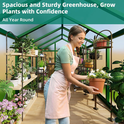 6x10 FT Greenhouse for Outdoors, Large Aluminum Greenhouses with Roof Vent and Quick Setup Structure, Greenhouse Heavy Duty with PC Panels, Walk-in Green Houses for Winter Garden,Backyard,Patio,Lawn