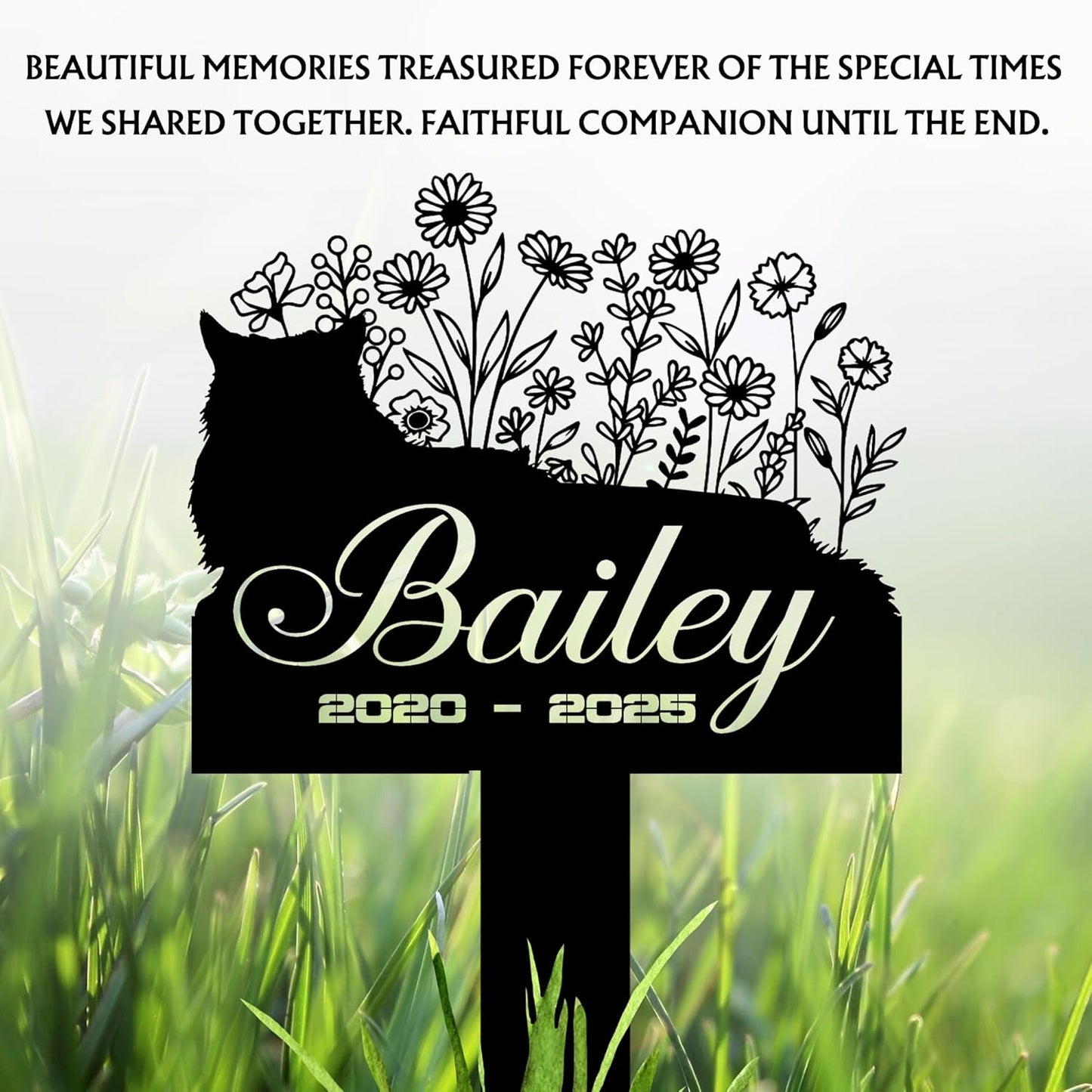 Cat Headstone and Grave Marker – Personalized Outdoor Grave Marker for Pets with Custom Name and Year, Durable Metal Cat Tombstone for Garden Tribute