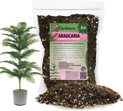 GARDENERA Premium Araucaria Potting Soil Mix - Perfect Balance of Nutrients, Drainage, and Aeration for Healthy Araucaria Trees - 2 Quart