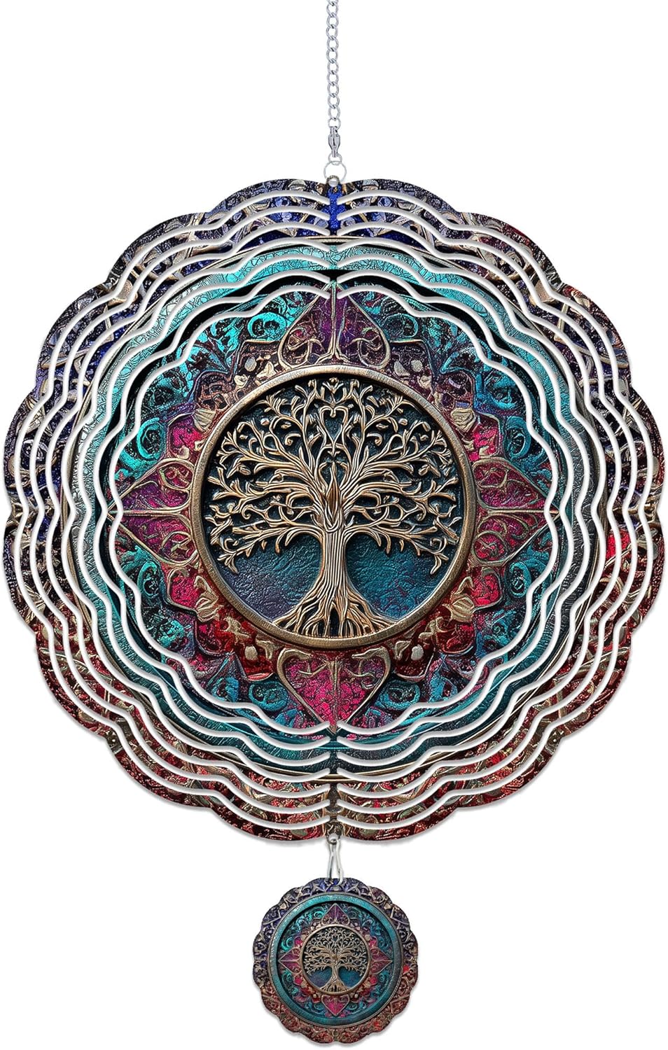 Wind Spinners Outdoor, Retro Boho Tree of Life 3D Stainless Steel Wind Sculpture Spinner for Garden Outside Hanging Decor Mother's Day Christmas Birthday Gifts for Women Men Mom Nana 9.8 in