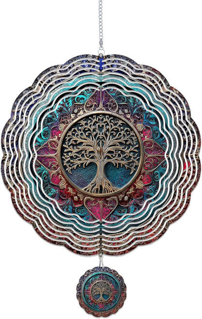 Wind Spinners Outdoor, Retro Boho Tree of Life 3D Stainless Steel Wind Sculpture Spinner for Garden Outside Hanging Decor Mother's Day Christmas Birthday Gifts for Women Men Mom Nana 9.8 in