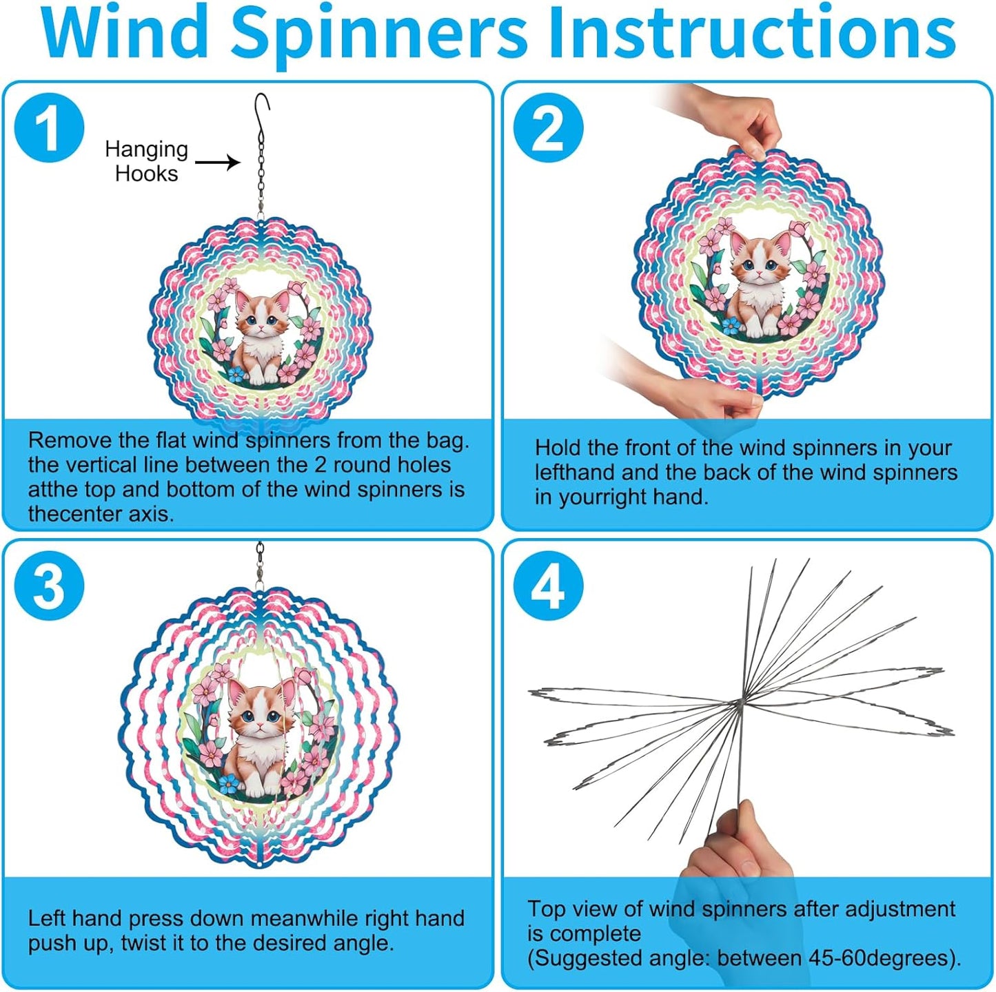 Metal Wind Spinners for Outdoor,Birthday Gifts for Women Mom Grandma, 12 Inch Cute Pink Cat Wind Spinner, Kinetic Sculpture Garden Decor for Ornament Gifts