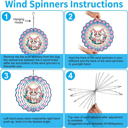 Metal Wind Spinners for Outdoor,Birthday Gifts for Women Mom Grandma, 12 Inch Cute Pink Cat Wind Spinner, Kinetic Sculpture Garden Decor for Ornament Gifts