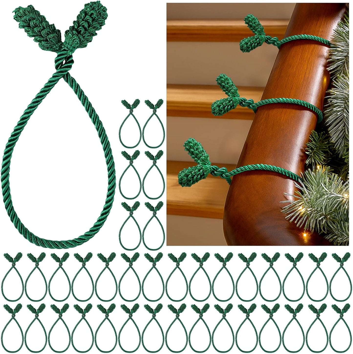 Shappy 36 Pieces Christmas Garland Banister Ties Christmas Decorative Reusable and Flexible Twist Ties for Garland, Banister Home Decoration (Green)