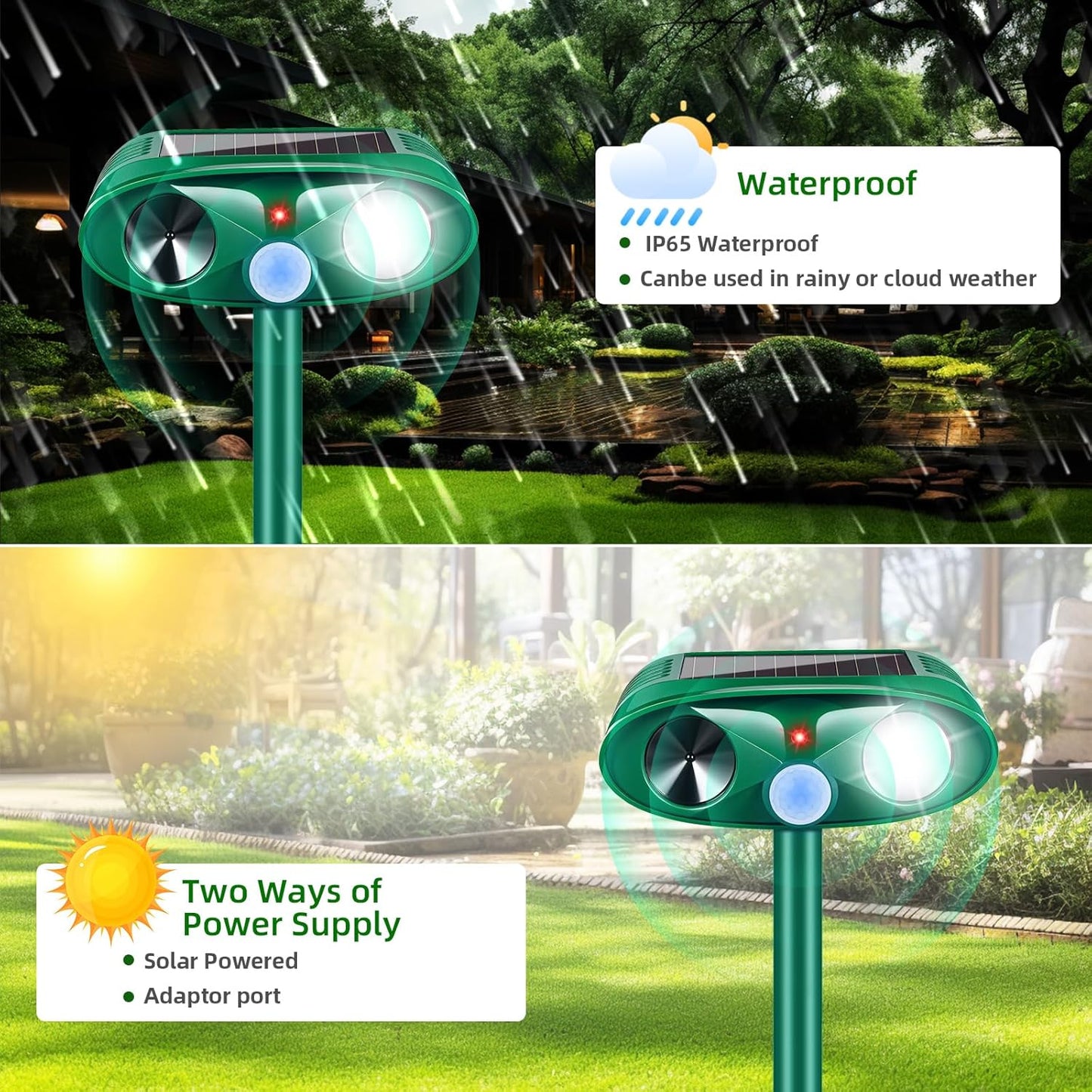 4 Pack Solar Ultrasonic Animal Repellent Outdoor Squirrel Raccoon Fortress Pro,Cat Deer Repellent with Motion Sensor & Strobe Light,Waterproof Dog Rabbit Deterrent for Garden Yard