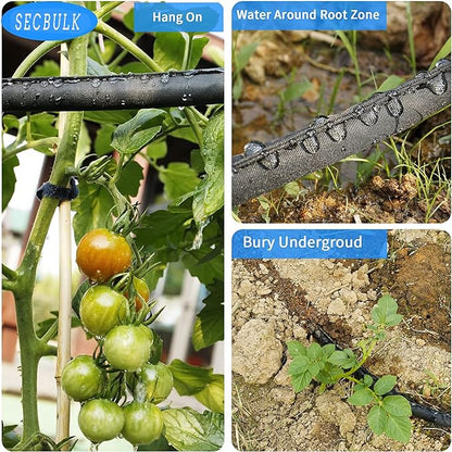 2025 Flat Soaker Hose 200 ft for Garden, 200' (50ft x 4) Linkable Drip Hose Diy Garden Irrigation System Saving 80% Water, Dual-layer Leak-free Design Water Hose with Holes
