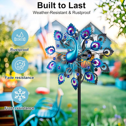 Wind Spinners Garden Decor for Outside, 13 Inches 360°Peacocks Windmill for Yard Decorations Outdoor, Metal Yard Art Wind Sculptures Garden Gifts for Women, Backyard, Patio, Lawn Ornament