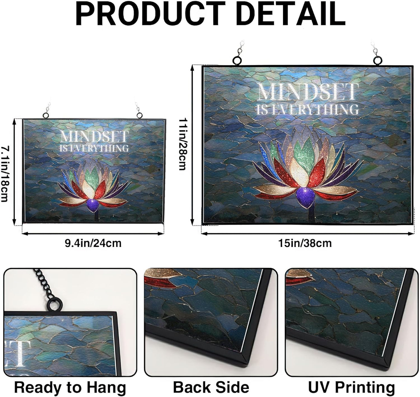 Customized Rectangle Lotus Motivational Wall Art Stained Glass Suncatcher Window Hanging, Gothic Christmas Ornaments for Bird Lovers, Dinosaur Room Decor for Nursery New Home Gifts