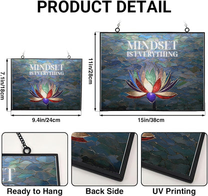 Customized Rectangle Lotus Motivational Wall Art Stained Glass Suncatcher Window Hanging, Gothic Christmas Ornaments for Bird Lovers, Dinosaur Room Decor for Nursery New Home Gifts