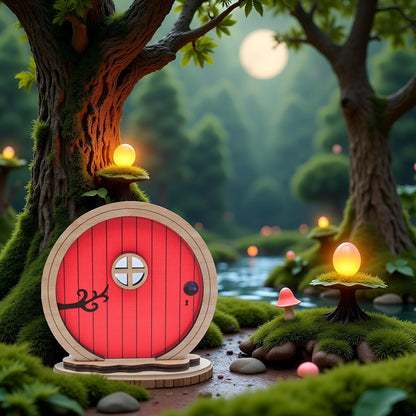 Red Fairy Garden Door,Tree Fairy Doors Decoration for Trees Outdoor and Tree Trunk,DIY Mini Garden Lawn Ornament Decor,Fairytale Tiny House Doors Mini Gift,Buildings and Structures Garden Miniatures