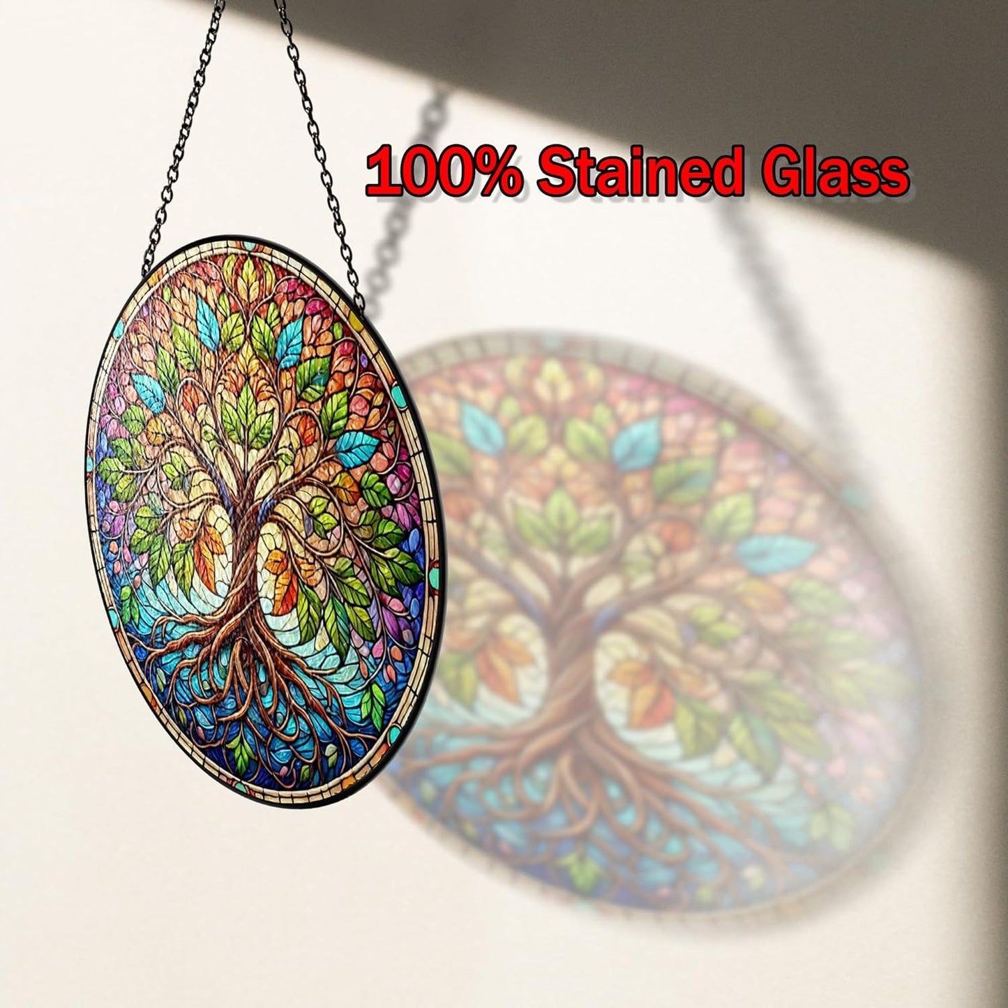 7.8" Tree of Life Suncatcher, Stained Glass Window Hangings Decorations, Tree Sun Catcher Effect, Suncatcher Decor for Home Garden Housewarming, Spiritual Gifts for Men Women Girl ART-13E-SG8