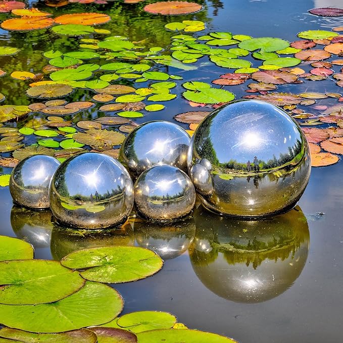 uxcell Gazing Ball 6 Inch 150mm Reflective Sphere Polished Hollow Ball, Stainless Steel Gazing Globe Mirror Ball for Home Outdoor Decoration, Silver Tone
