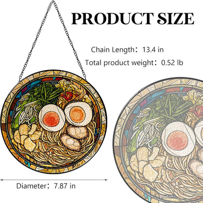 Japanese Ramen Stained Glass Suncatcher - 7.87 Inch Kitchen Decor, Stained Glass Window Hanging for Ramen Lovers, Japanese Gift for Friends, Family, Classmates