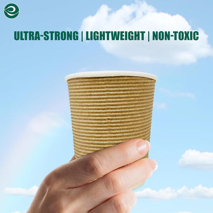 ECO SOUL 12oz Compostable Ripple Cups (200 Pack) – Biodegradable Paper Cups, Non-Toxic Disposable Cups for Hot Drinks, To-Go Coffee Cups, Eco-Friendly & Ripple Paper Cups