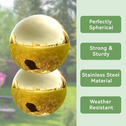 Lily's Home Stainless Steel Gazing Globe Mirror Ball, Colorful and Shiny Addition to Any Garden or Home. Shiny Gold.