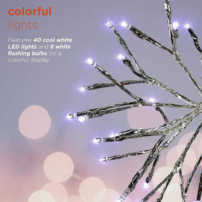 Alpine Corporation | 10"H Indoor Christmas Snowflake Ornament with White LED Lights — Elegant Glowing Silver Holiday Décor for Tabletops & Mantels