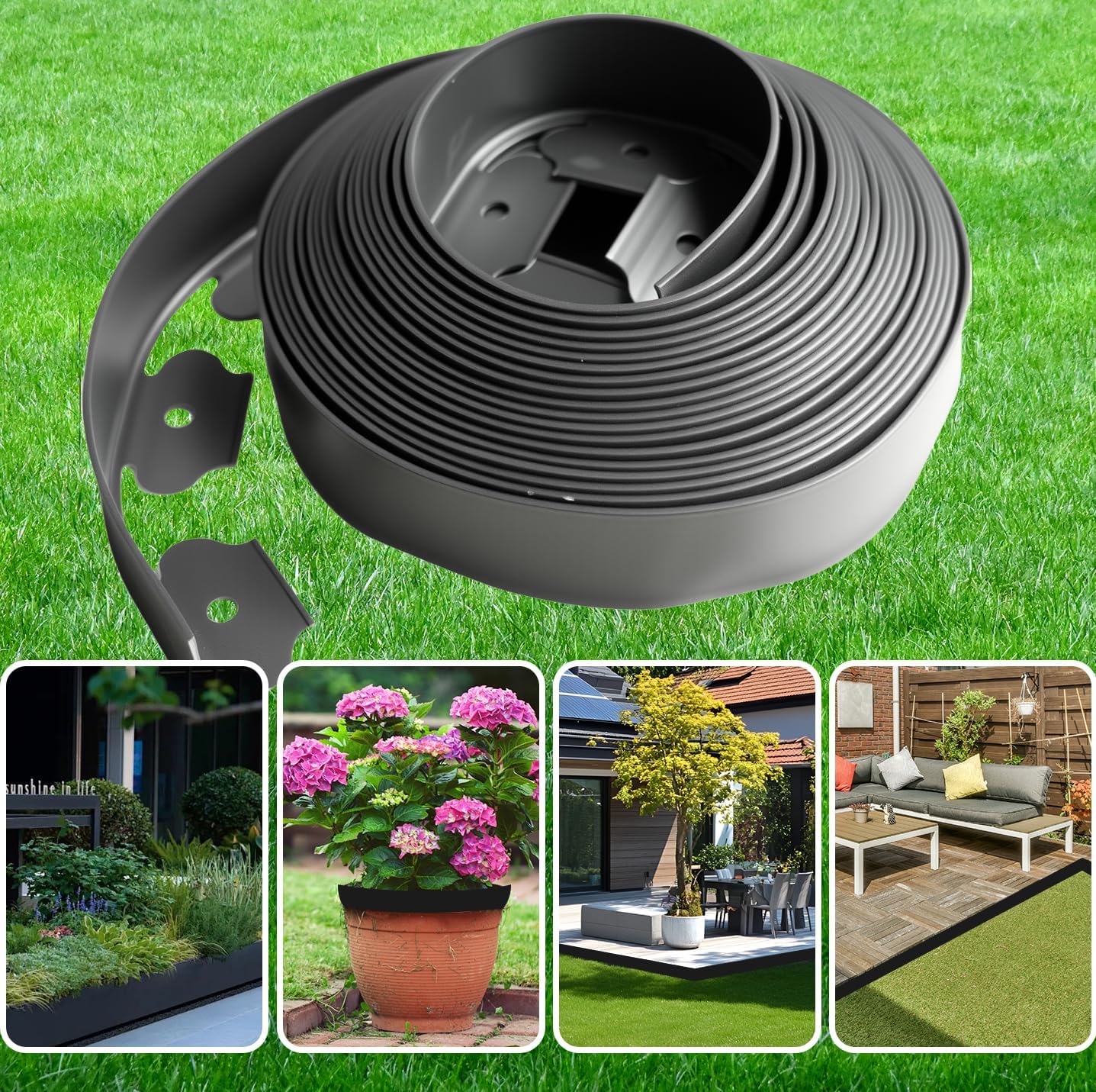 Landscape Edging, 105FT Garden Edging Borders Kits with 100 Anchoring Spikes, Plastic Edging Border No Dig for Garden Flower Beds Lawn Yard Paver Pathway