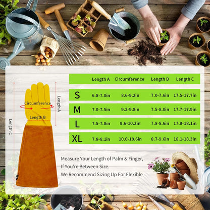 Large Gardening Gloves for Men&Women, Professional Rose Pruning Gloves Thorn Proof, Adjustable Cuff, Breathable Leather Cowhide Long Garden Gloves,Garden Gifts & Tools for Gardener,Yard Work