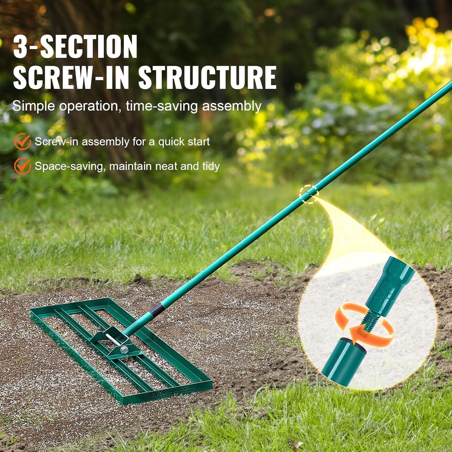 VEVOR Lawn Leveling Rake, 36“ x10 Level Lawn Tool, Heavy-Duty Lawn Leveler with 78"" Steel Extended Handle, Yard Leveling Rake Suit for Garden, Golf Lawn, Farm, Green