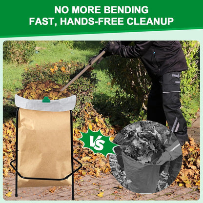 Aobiono Trash Leaf Bag Holder Stand, Garbage Bag Support Frame for 30-55 Gallon Lawn Bags, for Yard Kitchen Garden Outdoor Camping Waste, with Reusable Bag Clips, Heavy Duty (Black)