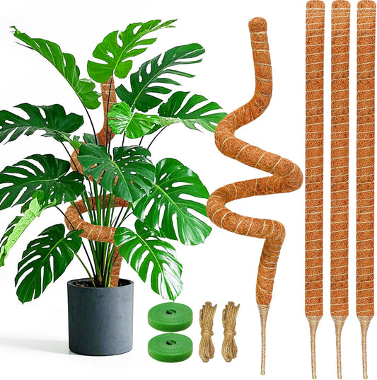 4 Pack 60 Inch Moss Pole Monstera Plant Support, Coir Moss Poles for Climbing Indoor Plants, Bendable Plant Stake Trellis for Potted Plant, Pothos, Philodendron