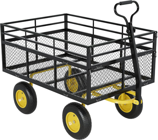 3-in-1 Heavy-Duty Steel Garden Cart, 1400 Lbs Garden Wagon, with 13 Inch All-Terrain Tires and