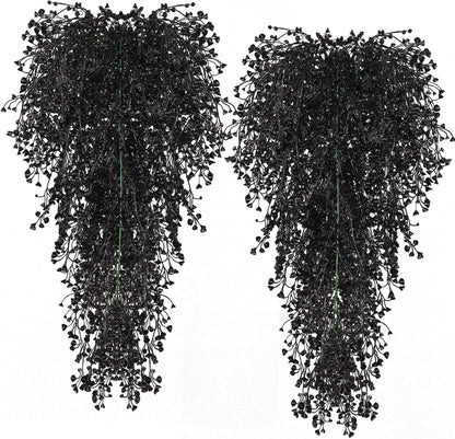 RECUTMS Artificial Hanging Plants Indoor 4 Pcs Artificial Ferns Plants Large Faux Hanging Plant Wall Plants Fake Ivy Room Fall Home Garden Wedding Halloween Party Indoor Outdoor Decor(Black)