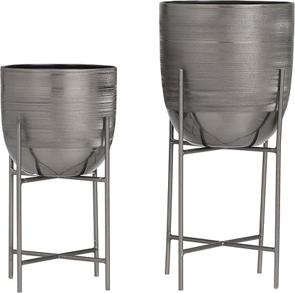 Deco 79 Metal Indoor Outdoor Planter Small Planter Pot with Removable Stand, Set of 2 Planters 12", 9"H, Gray